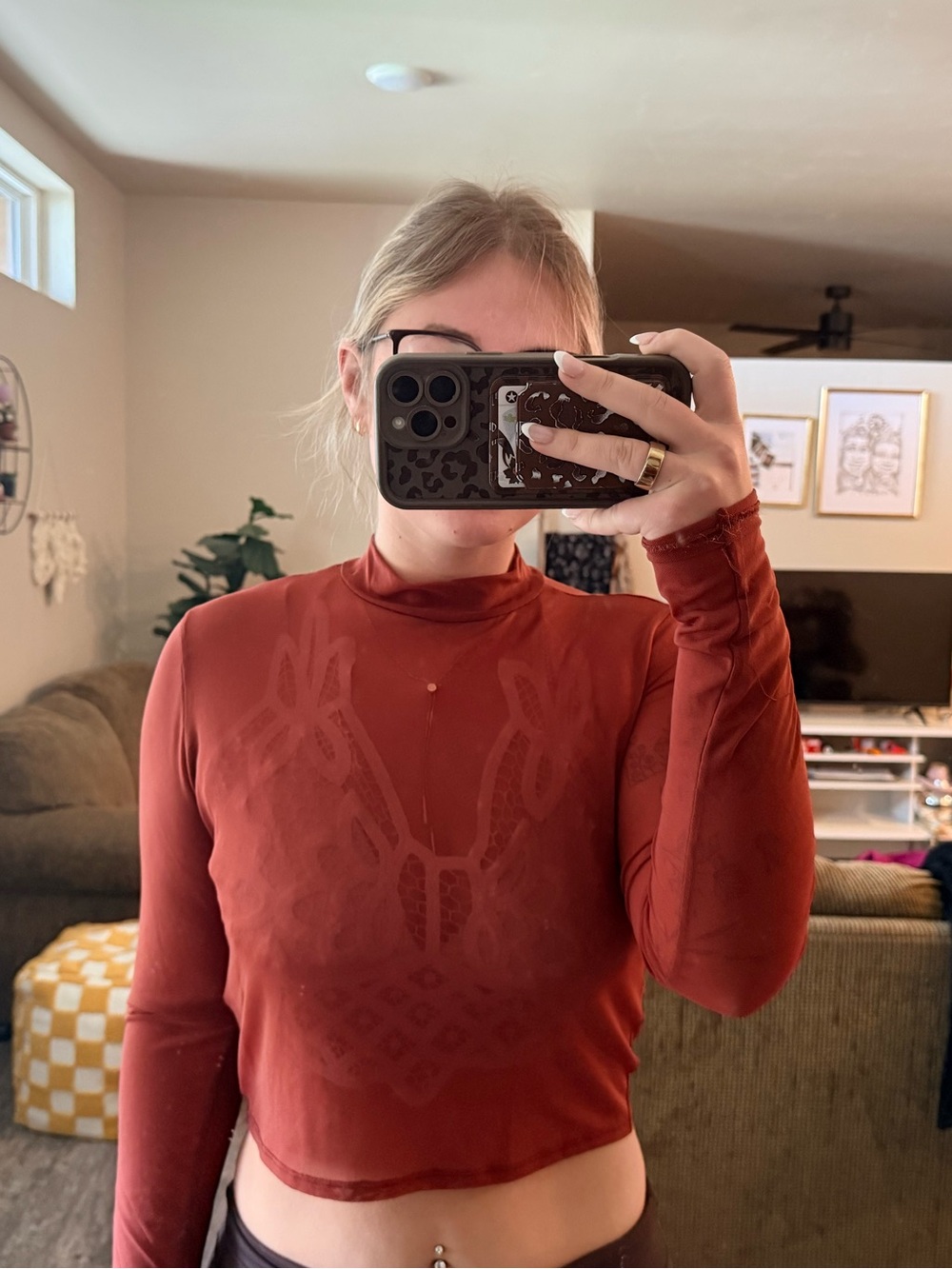 Rust Long-Sleeve Mock Neck Crop Top - BKE
